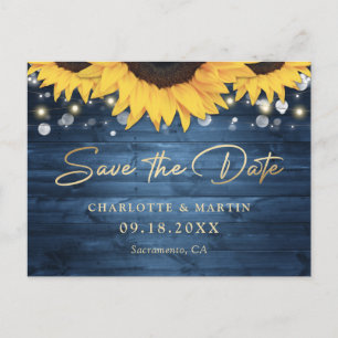 Carte Postale Faire-part Dusty Blue Rustic Tournesol Mariage Enregistrer La