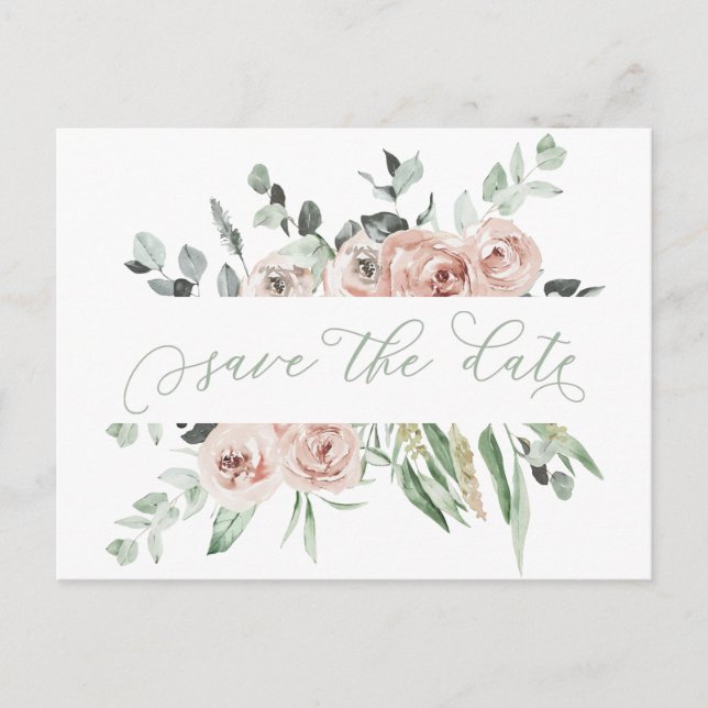 Carte Postale Faire-part Dusty Rose Eucalyptus Vert Enregistrer La Date (Devant)