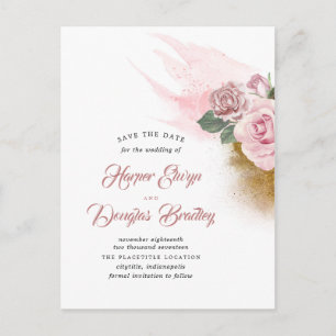 Carte Postale Faire-part Dusty Rose Floral Vintage Enregistrer la date