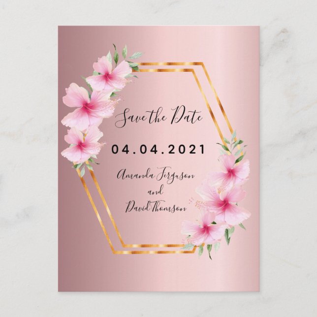 Carte Postale Faire-part Dusty rose mariage floral Enregistrer la date (Devant)