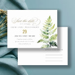 Carte Postale Faire-part EAU VERTE FERN FOLIAGE Enregistrer la date<br><div class="desc">VIBRANT VERT WATERCOLOR FERN FOLIAGE est une collection de mariages frais vert et lumineux feuillage de fougères coordonnées où vous pouvez trouver une gamme complète d'invitations de mariage, d'affranchissement, d'enveloppes, d'accessoires coordonnés et de cadeaux pour faire de votre mariage une expérience mémorable. Si vous avez besoin d'une personnalisation ou d'autres...</div>