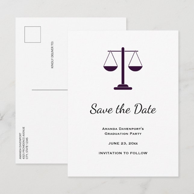 Carte Postale Faire-part Échelles de Justice Services Juridiques Symbole de (Devant / Derrière)
