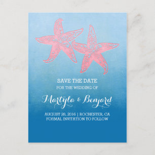 Carte Postale Faire-part Économies bleues d'ombre de couples de corail