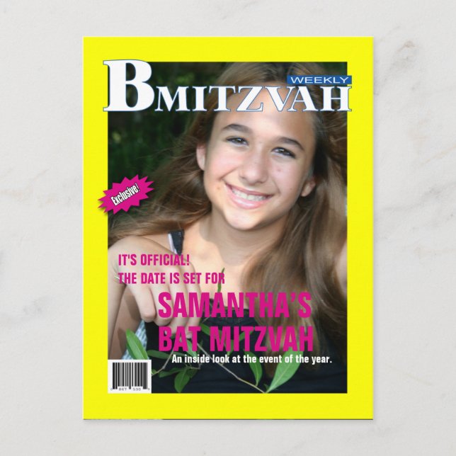 Carte Postale Faire-part Économies de magazine de bat mitzvah le rose de (Devant)