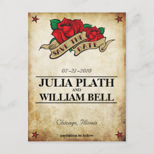 Carte Postale Faire-part Économies de rose de tatouage la date