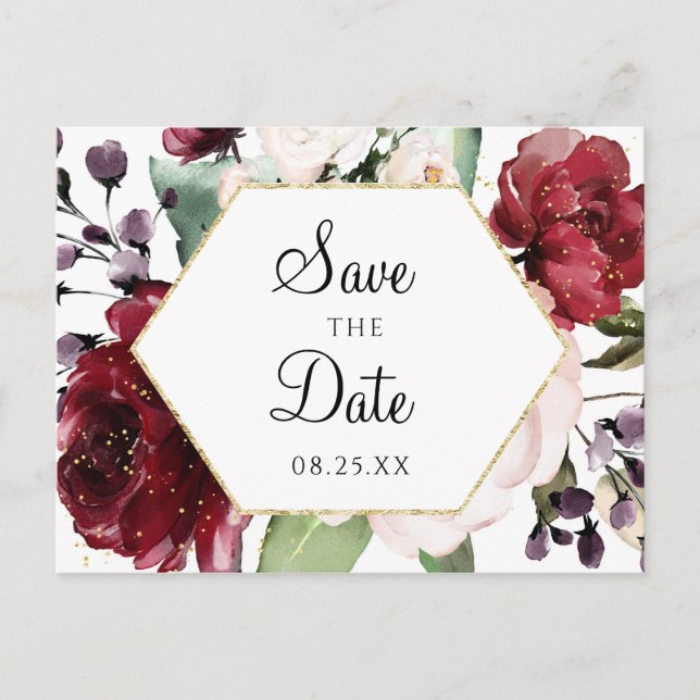 Carte Postale Faire-part Économies florales d'hexagone d'aquarelle de (Devant)