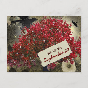 Carte Postale Faire-part Économies gothiques d'arbre rouge de Raven la date