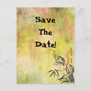 Carte Postale Faire-part Économies japonaises vintages d'oiseau la date