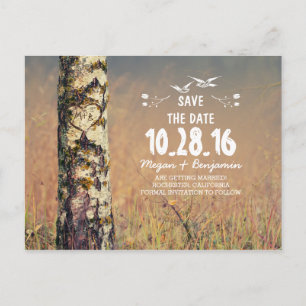 Carte Postale Faire-part Économies rustiques de pays de coeur d'arbre de