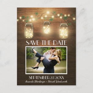 Carte Postale Faire-part Économies rustiques de pot de maçon de photo les