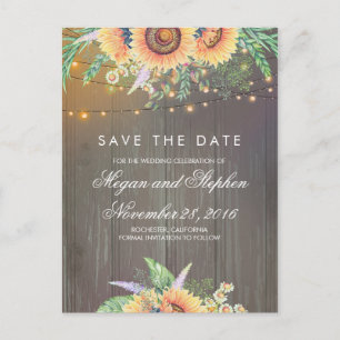 Carte Postale Faire-part Économies rustiques de tournesols la date