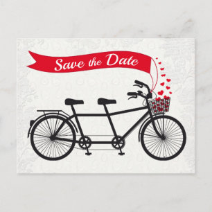 Carte Postale Faire-part Économies tandem de bicyclette les coeurs de date