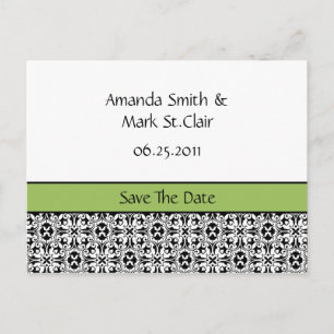 Carte Postale Faire-part Économies vertes et noires de damassé la date