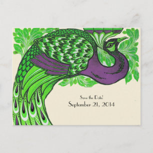 Carte Postale Faire-part Économies vintages pourpres vertes de paon la date