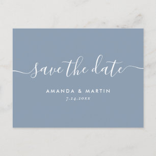 Carte Postale Faire-part Économisez la date de mariage avec un script bleu
