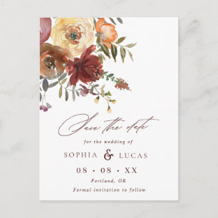 Carte Postale Faire-part Économisez la date de mariage floral rouille de Bo