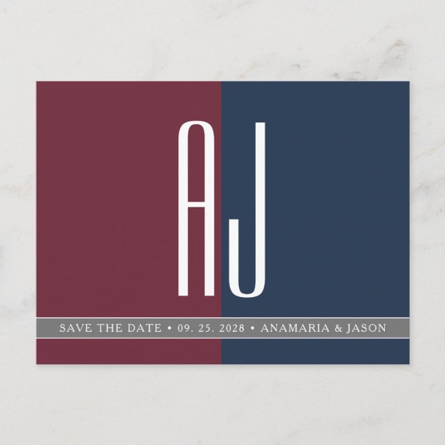 Carte Postale Faire-part Économisez la date de mariage moderne Bourgogne bl (Devant)