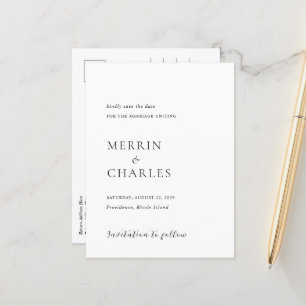 Carte Postale Faire-part Économisez la date de mariage noir et blanc élégan