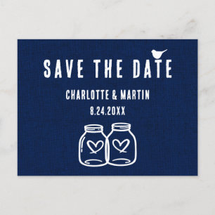 Carte Postale Faire-part Économisez la date de mariage rustique bleu marine