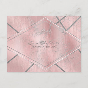 Carte Postale Faire-part Économisez la date de satin rose et argenté scinti