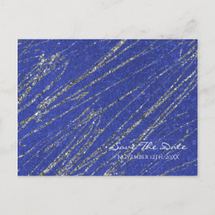 Carte Postale Faire-part Économisez la date en bleu et argent moderne avec