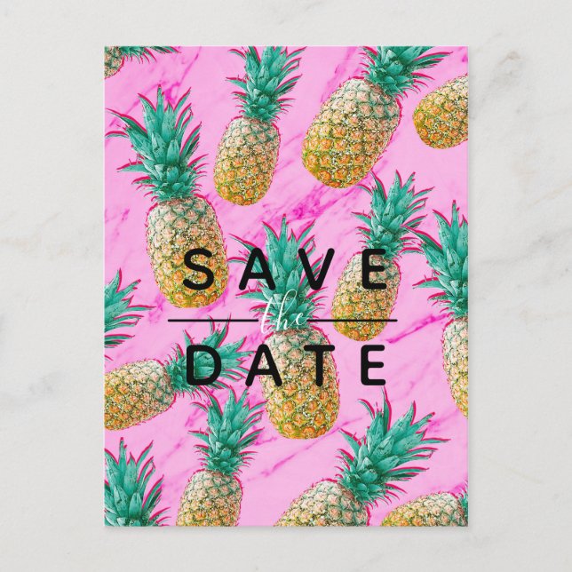 Carte Postale Faire-part Économisez la date en marbre rose de l'ananas trop (Devant)