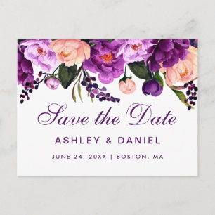 Carte Postale Faire-part Économisez la date florale violette ultra violette