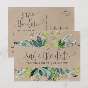 Carte Postale Faire-part Économisez la date Kraft Foliage