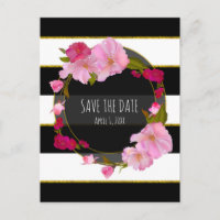 Économisez la date moderne florale noir blanc et o