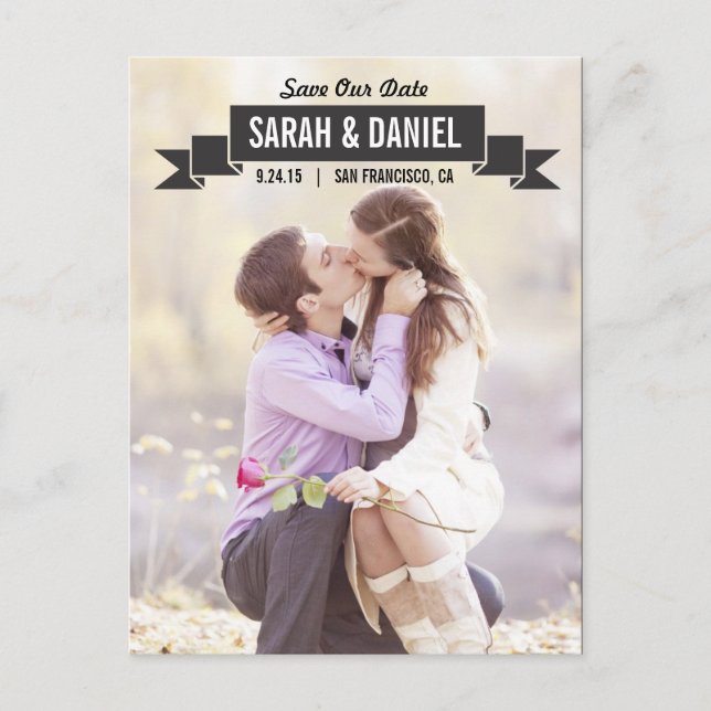 Carte Postale Faire-part Économisez La Date - Noir (Devant)