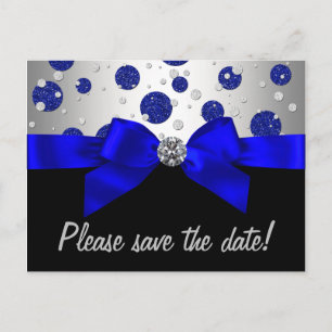 Carte Postale Faire-part Économisez la date Royal Blue Silver