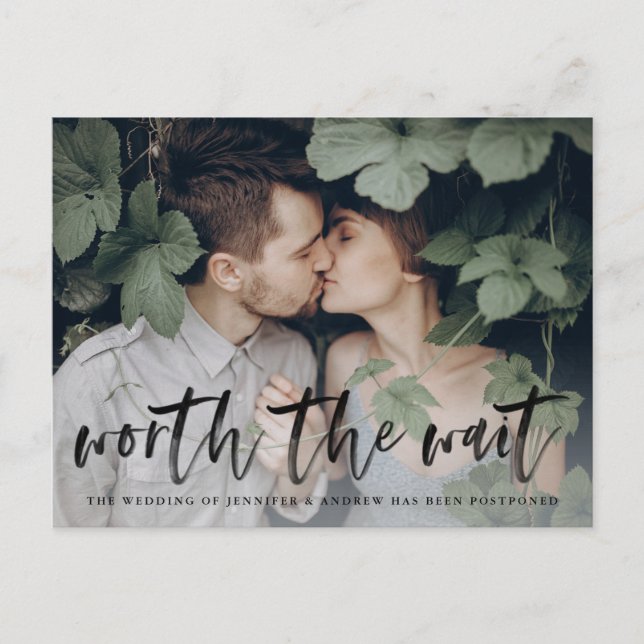 Carte Postale Faire-part Écriture au pinceau moderne vaut la peine d'attend (Devant)