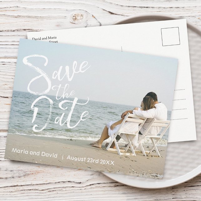 Carte Postale Faire-part Écriture Élégante Mariage Enregistrer la Date (Elegant Script Wedding Save the Date Announcement Postcard)