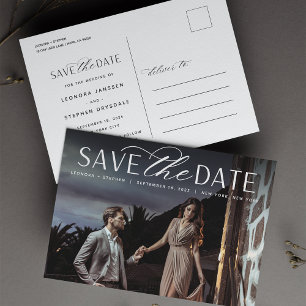 Carte Postale Faire-part Écriture Lisse   Photo Mariage Enregistrer la Date
