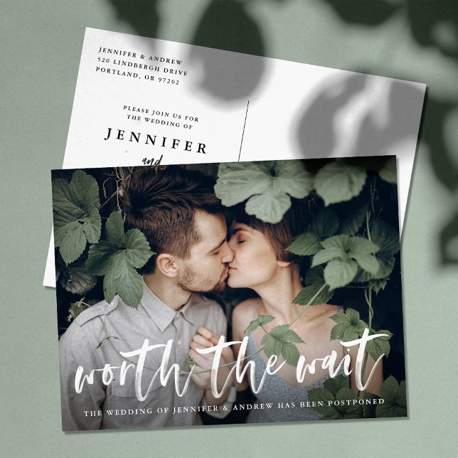 Carte Postale Faire-part Écriture Moderne au Pinceau Méritant l'Attente Rep (Créateur téléchargé)