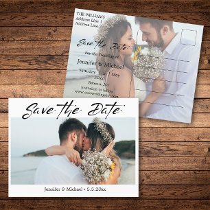 Carte Postale Faire-part écriture moderne couple photo enregistrer la date