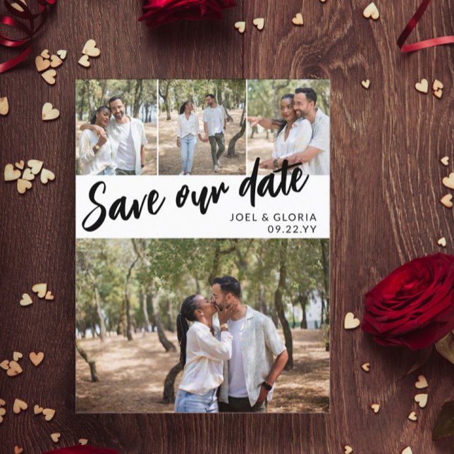 Carte Postale Faire-part Écriture noire 4 Photos Mariage Sauvegarder notre  (Créateur téléchargé)