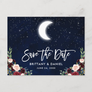 Carte Postale Faire-part Écriture Pinceau Save the Date Floral Lune Céleste