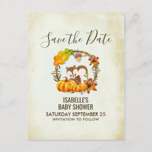 Carte Postale Faire-part Écureuil et citrouilles automnales rustiques MST