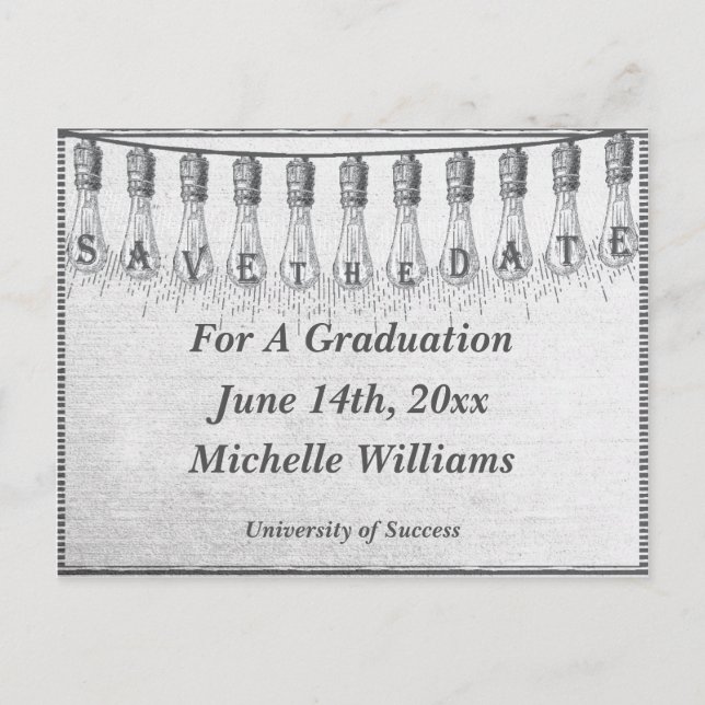 Carte Postale Faire-part Edison Light Bulb Graduation Enregistrer La Date (Devant)