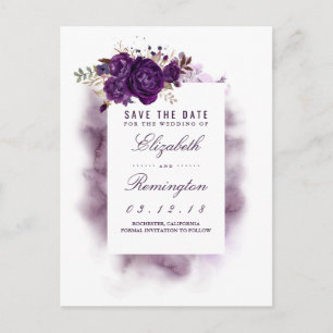 Carte Postale Faire-part Eggplant Floral Elegant Enregistrer la date