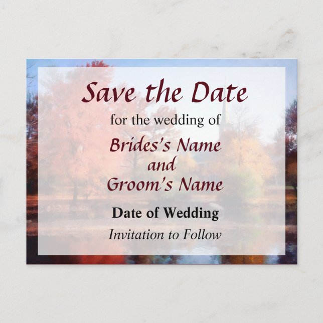 Carte Postale Faire-part Église en automne Enregistrez la date (Devant)