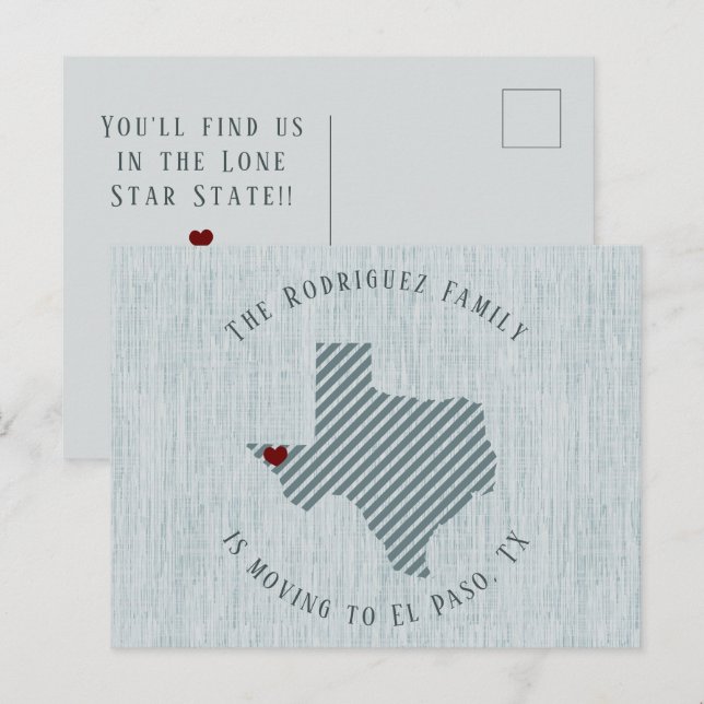 Carte Postale Faire-part El Paso Blue Linen et Heart Texas Moving (Devant / Derrière)