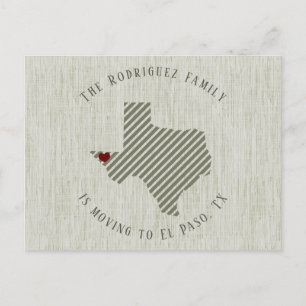 Carte Postale Faire-part El Paso Green Linen et Heart Texas Moving