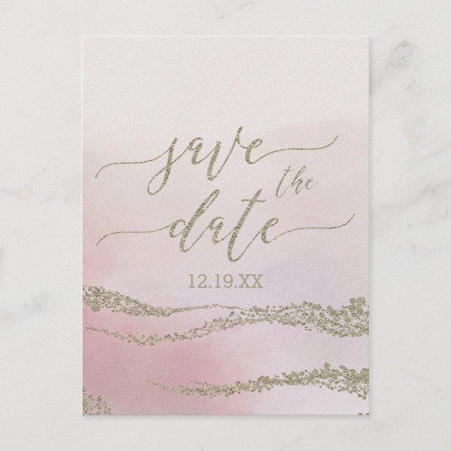 Carte Postale Faire-part Elégant Aquarelle Blush Wedding Enregistrer la dat (Devant)