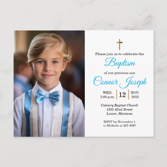 Carte Postale Faire-part Elegant Baptism Relies event Custom photo (Devant)