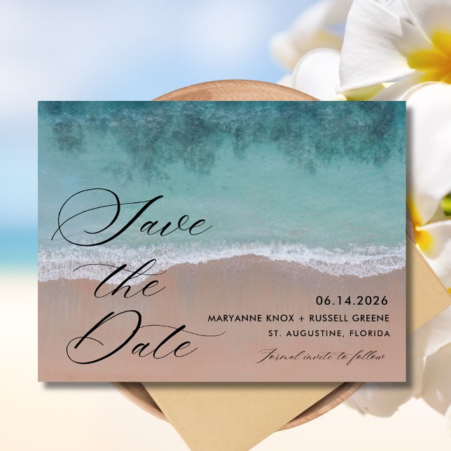 Carte Postale Faire-part Elegant Beach Wedding Photo Enregistrer la date (Elegant Beach Wedding Photo Save the Date Postcard)