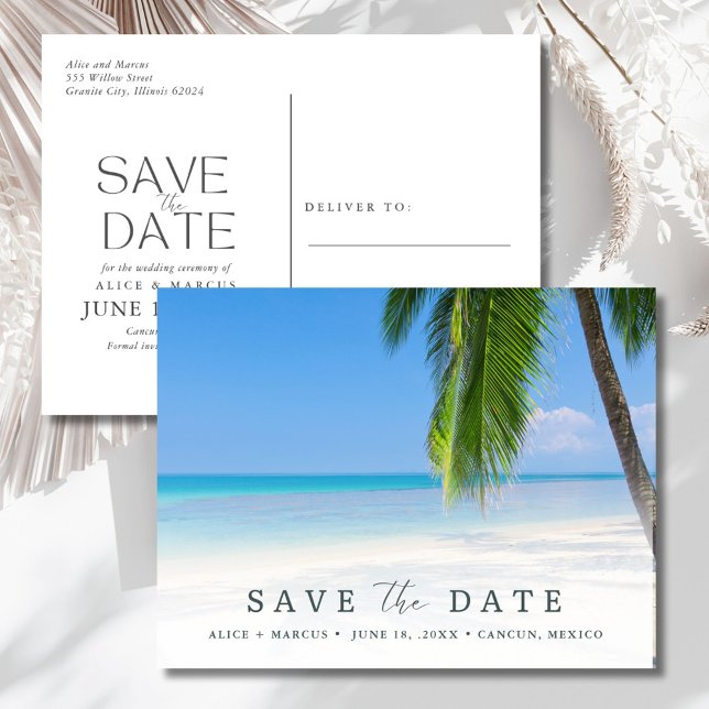 Carte Postale Faire-part Elegant Beach Wedding Save the Date (Elegant Beach Wedding Save the Date Announcement Postcard)