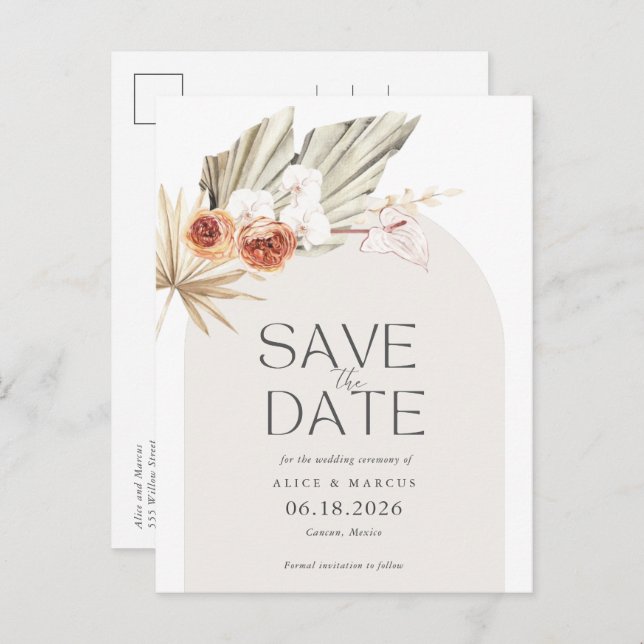 Carte Postale Faire-part Élégant Boho Floral Budget Mariage Enregistrer La  (Devant / Derrière)