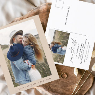 Carte Postale Faire-part Elegant Boho Save the Date Photo Minimaliste
